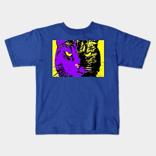 ANGRY CAT POP ART - VIOLET YELLOW BLACK Kids T-Shirt